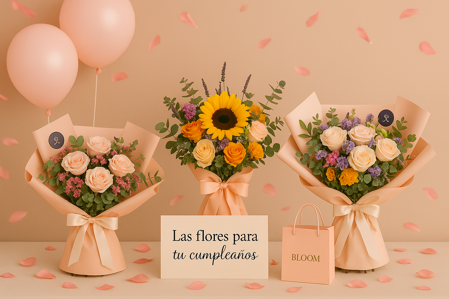 5 ramos de rosas para cumpleaños