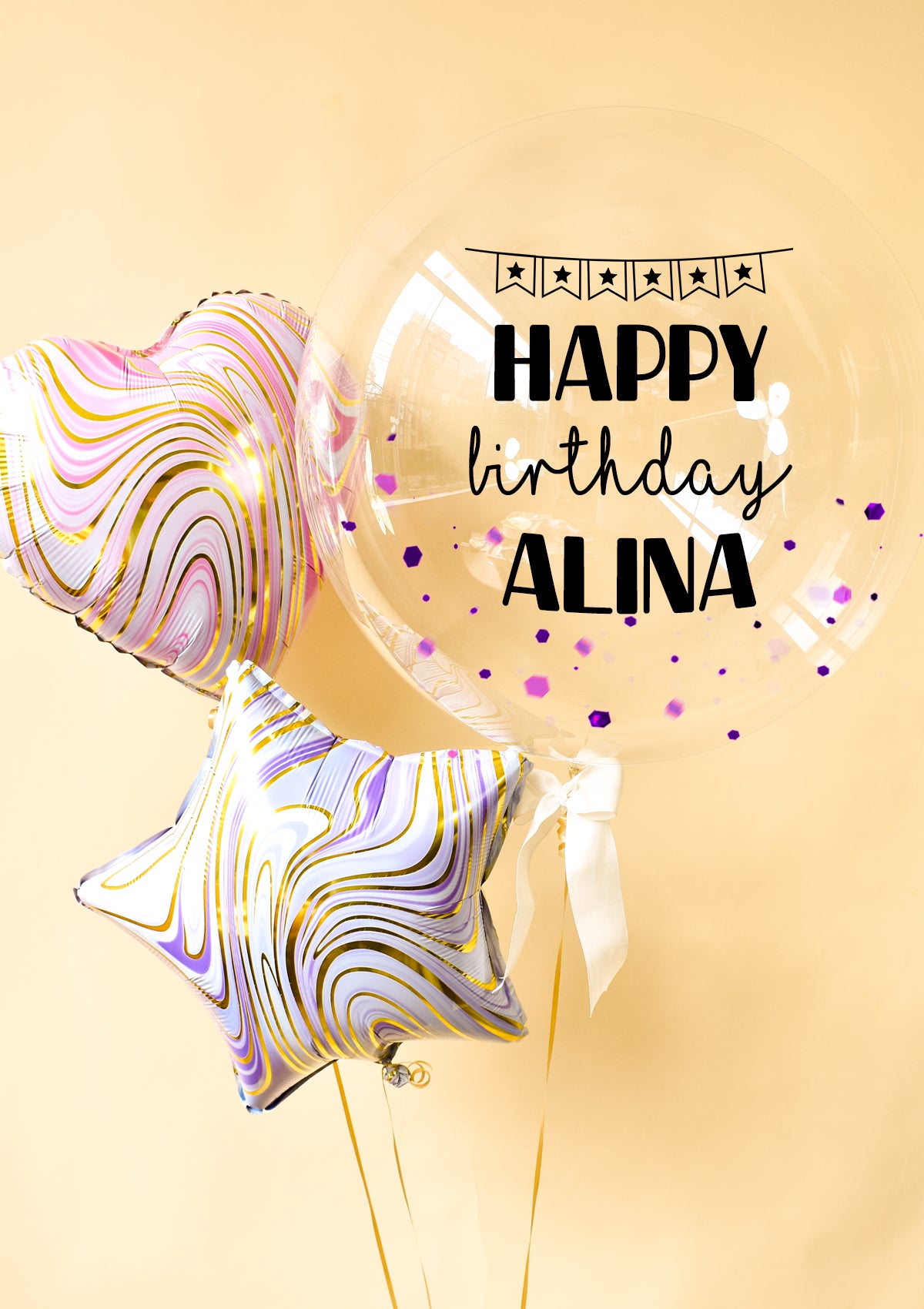 Pack de Globos #2 Cumpleaños (estrella y corazón marmoleados) - Florería Bloom