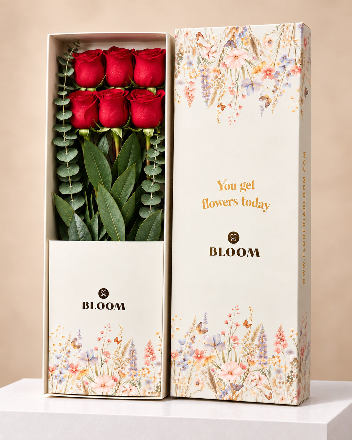 Caja de 6 rosas rojas. Floreria Bloom Delivery a Lima y Callao