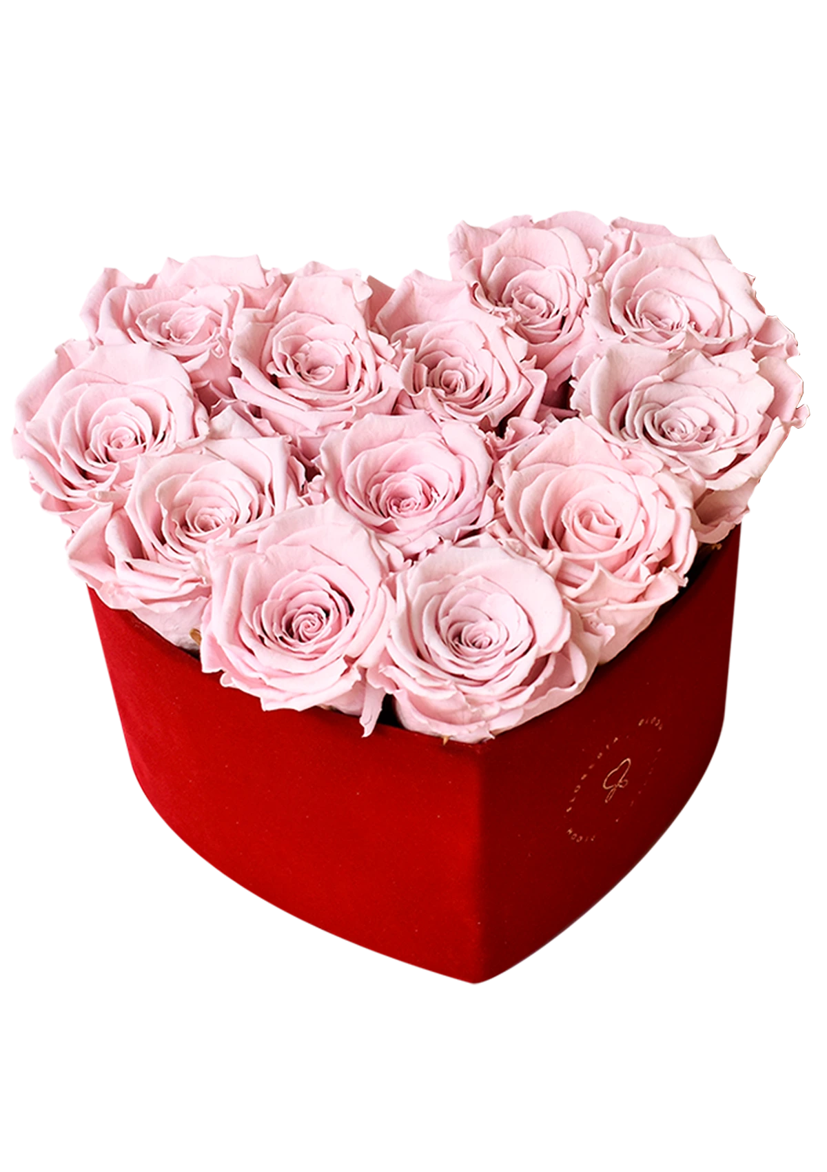 Caja corazón velvet de terciopelo con rosas preservadas para aniversario en Lima — Florería Bloom