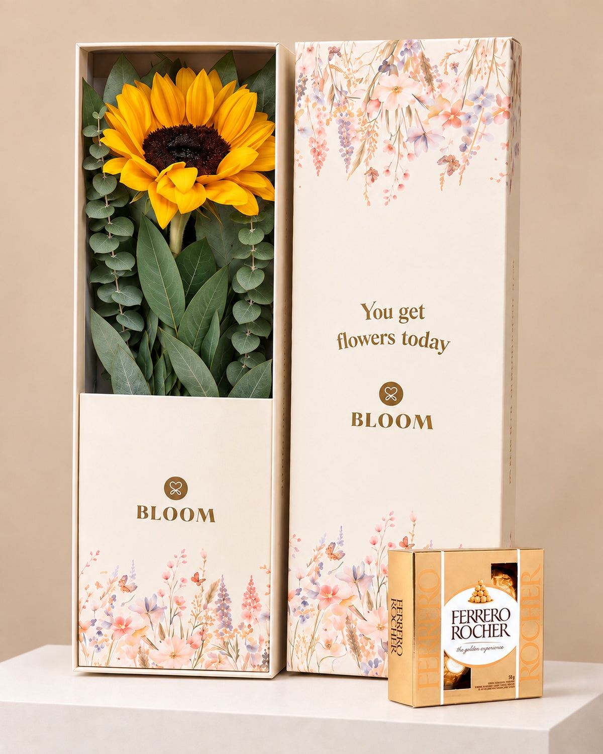 Caja con 1 girasol ideal para regalar por flores amarillas para el 21 de septiembre con delivery en Lima y Callao