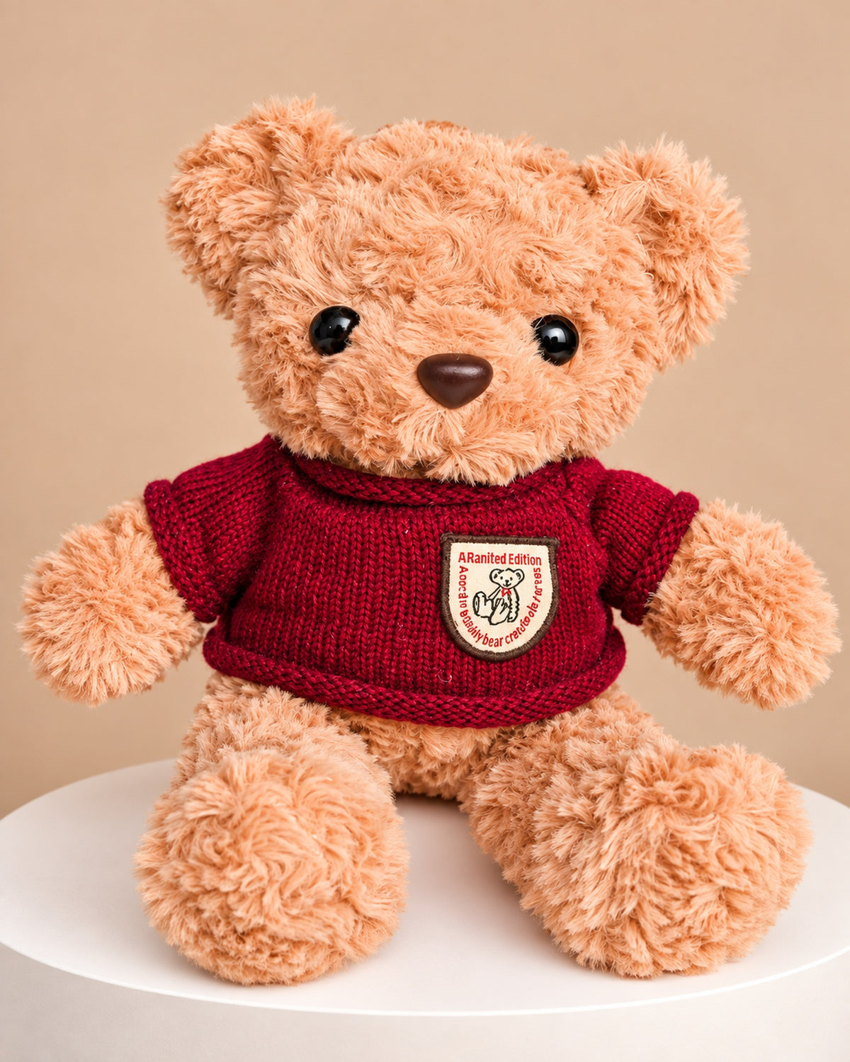 Oso Encanto de peluche con chompa tejida borgoña - Florería Bloom