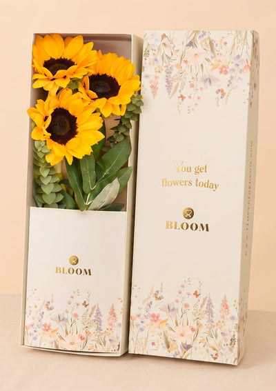Caja con 3 girasoles | Flores Amarillas