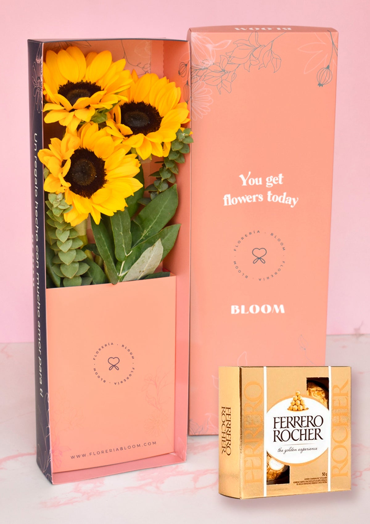 Caja con 3 Girasoles + CHOCOLATES