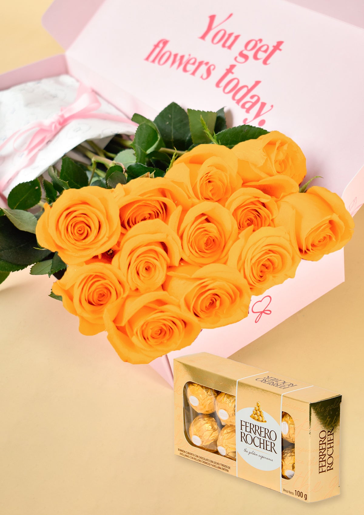 Caja con 12 Rosas Amarillas + chocolates FA