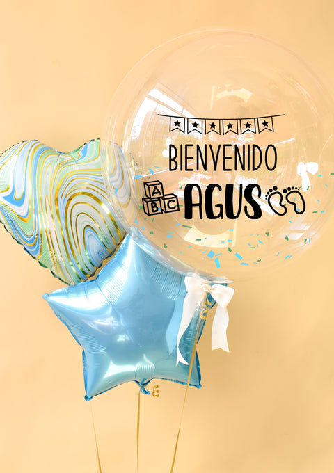 Globos de Nacimiento · Corazón y estrella marmoleados