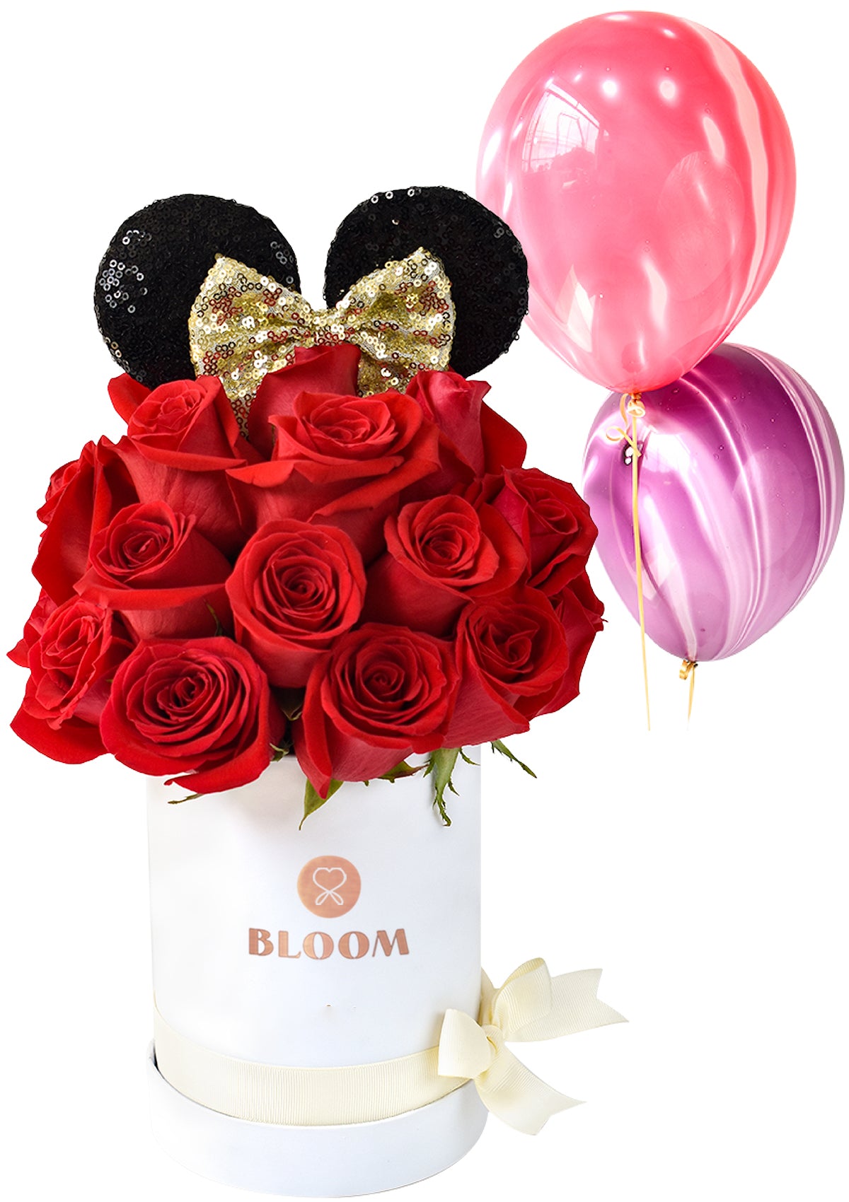 Minnie box pequeño + 2 globos marmoleados - Florería Bloom