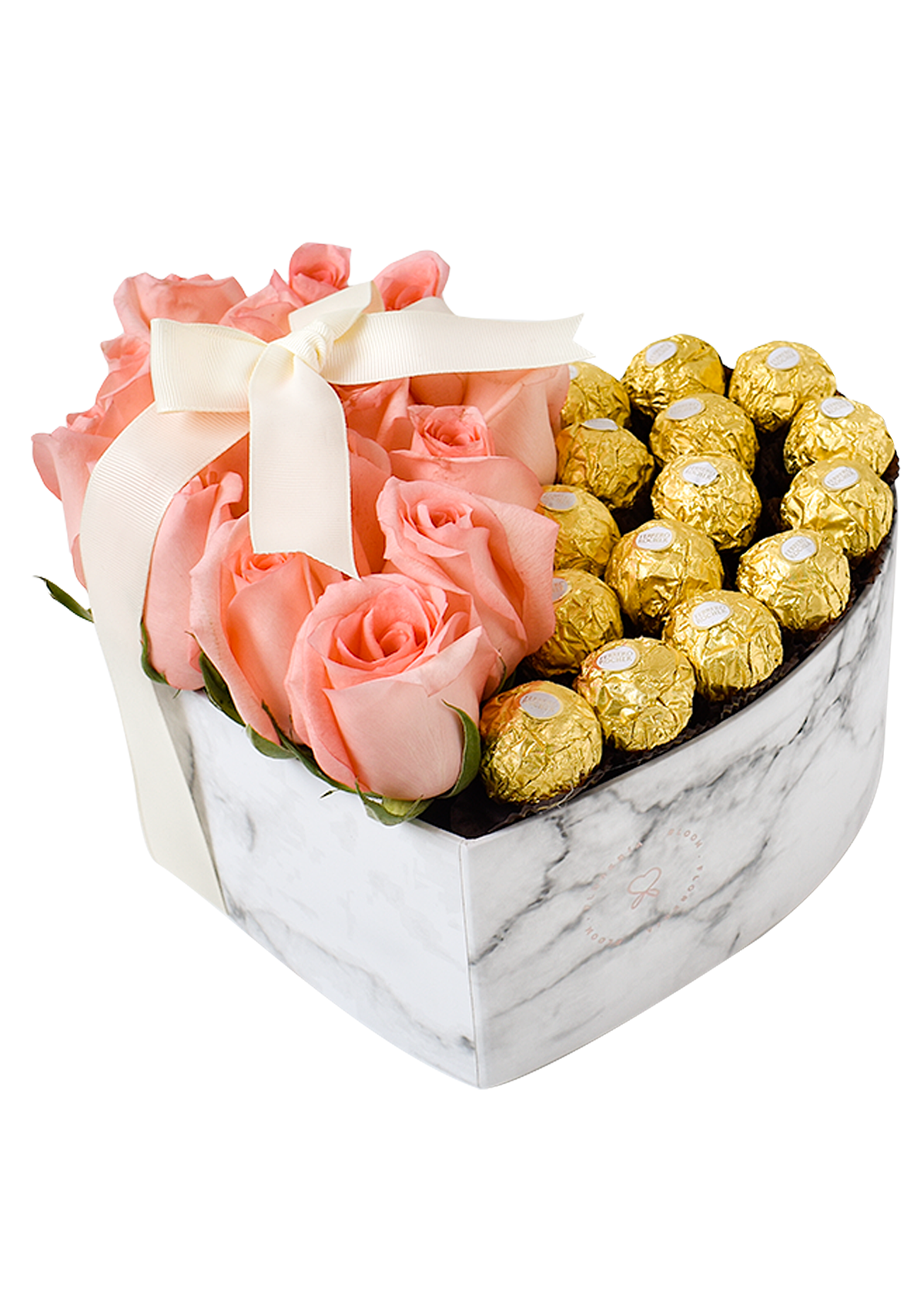 Caja Corazón + Bombones Ferrero Rocher - Florería Bloom