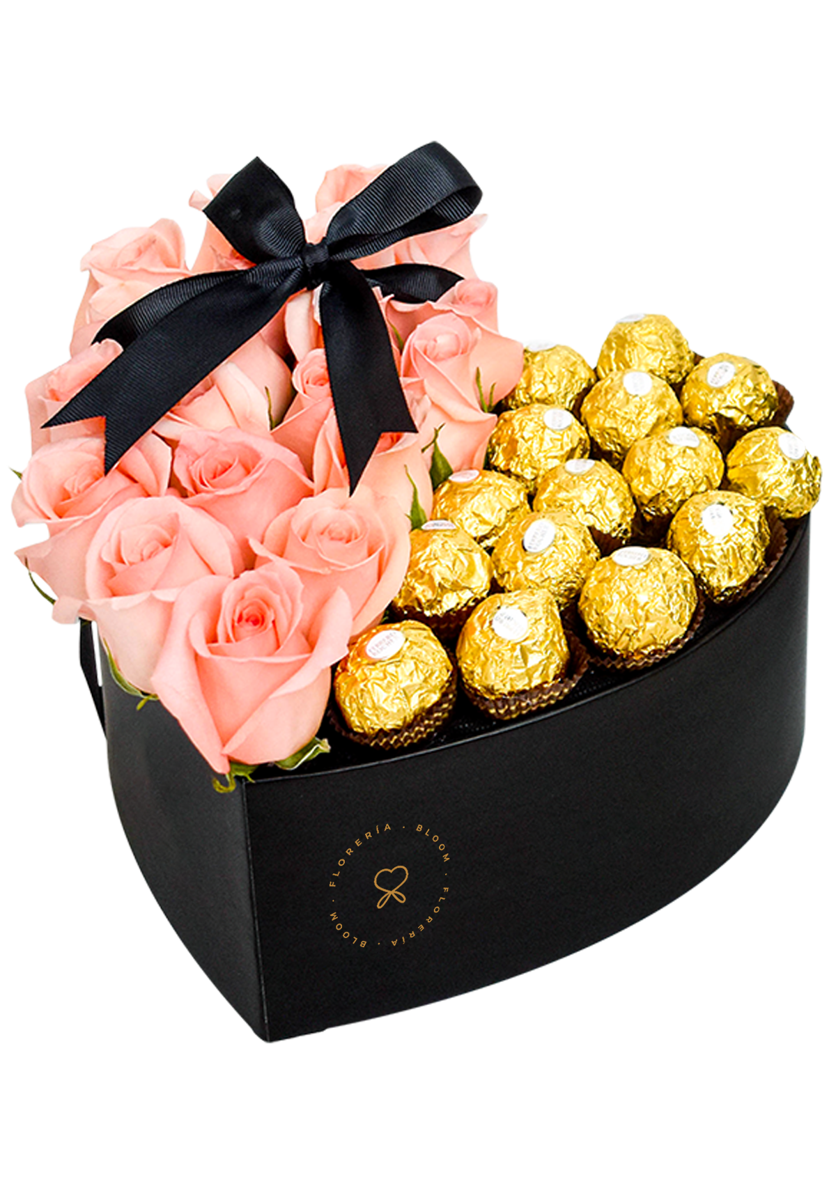 Caja Corazón + Bombones Ferrero Rocher - Florería Bloom
