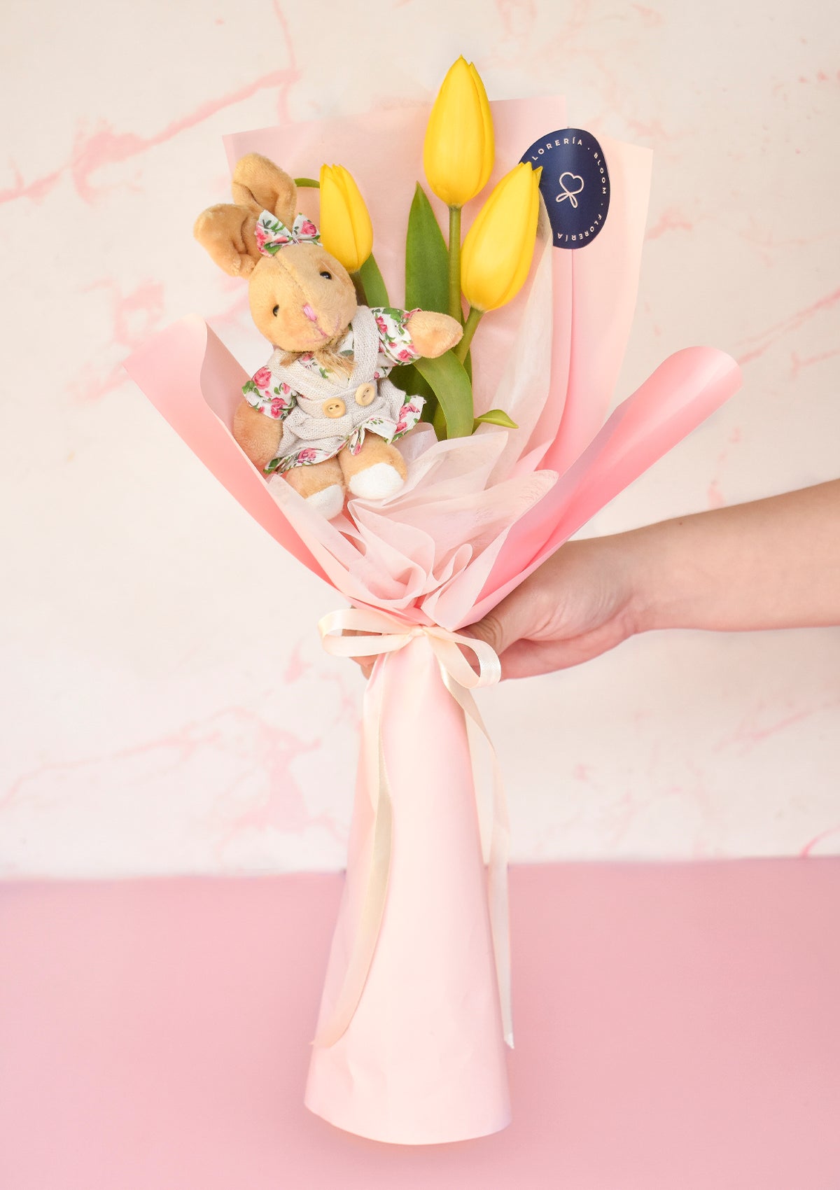 Ramo 3 TULIPANES con peluche| FLORES AMARILLAS