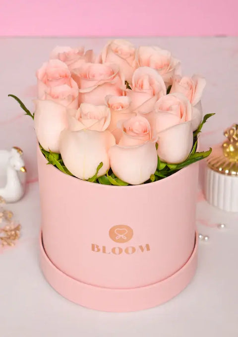 Box con 12 rosas rosadas