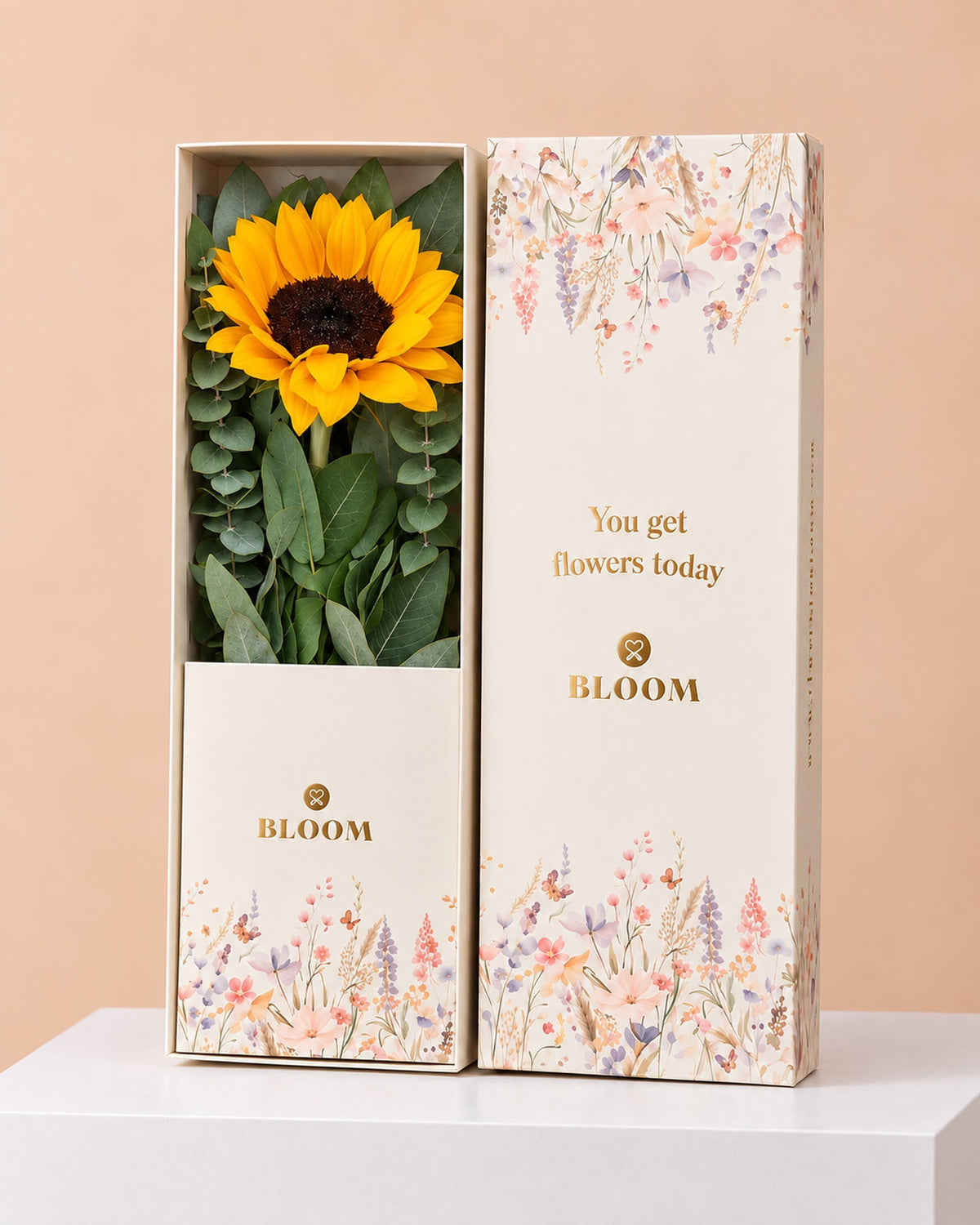 Caja con 1 girasol ideal como flores amarillas para el 21 de septiembre con delivery en Lima y Callao