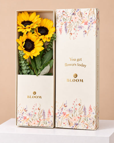 Caja con 3 girasoles | Flores Amarillas