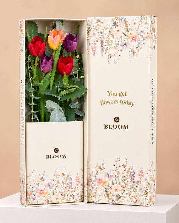 Caja con 5 Tulipanes Premium
