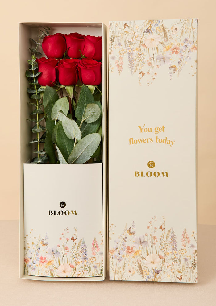 Caja con 6 Rosas rojas