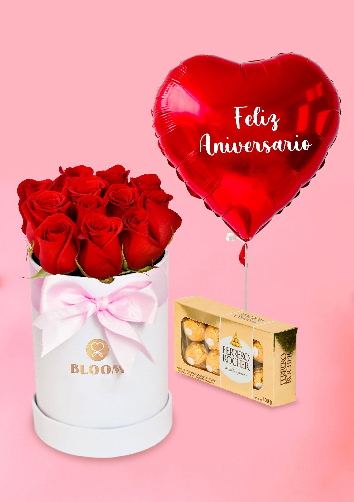 Pack Box 12 rosas+ Globo y chocolates