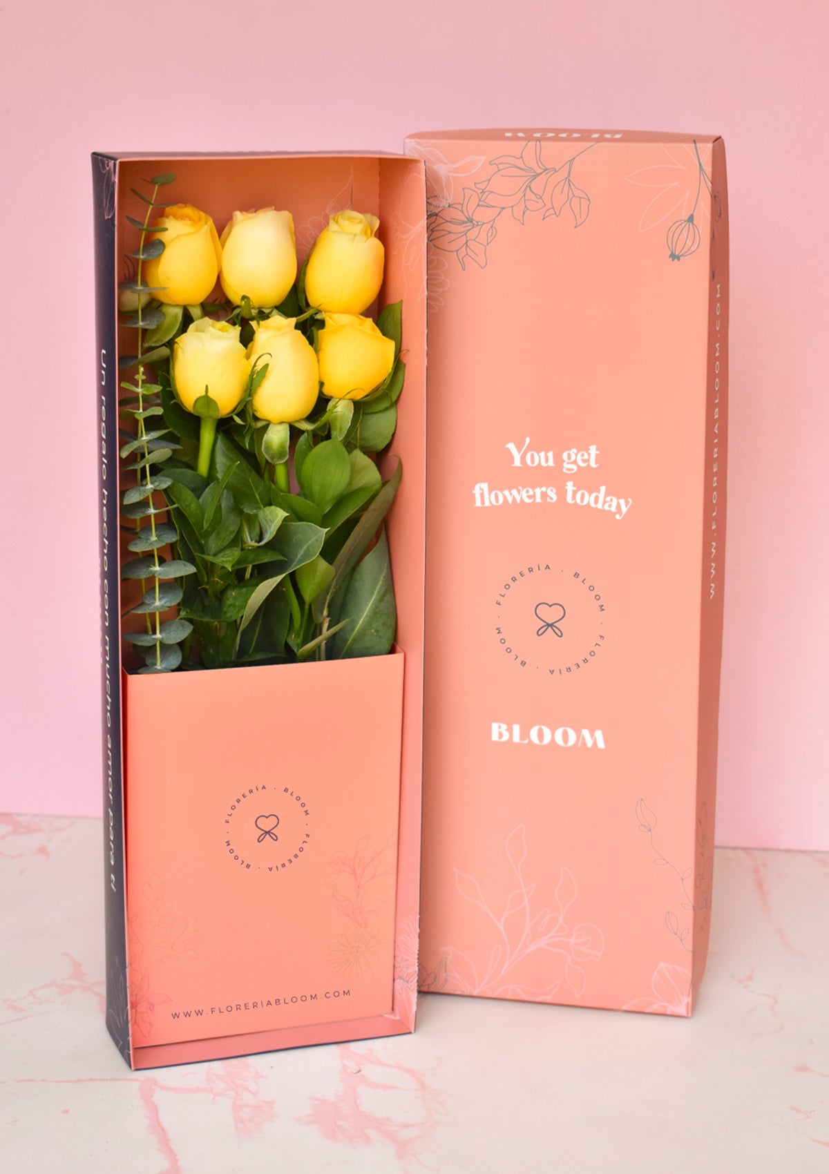 Caja 6 Rosas Amarillas Premium - FA