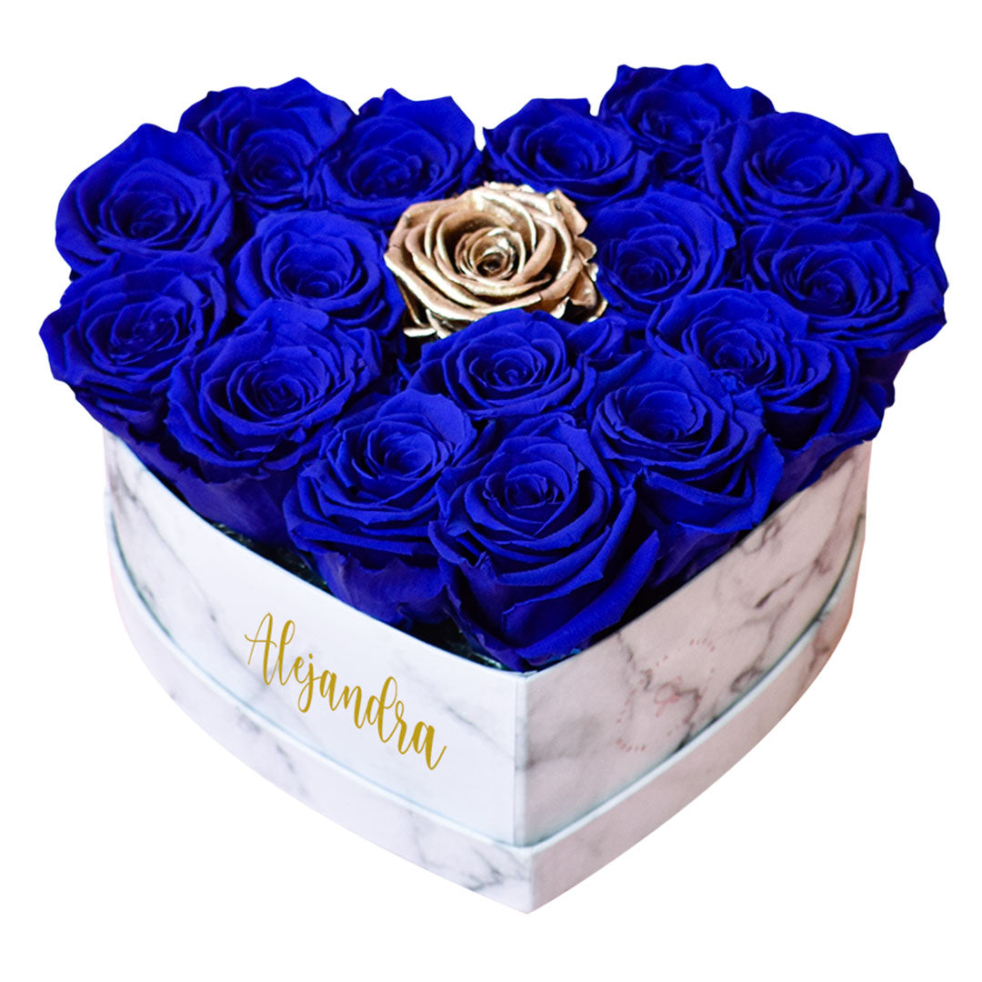 Caja Corazón con rosas preservadas azules - Florería Bloom
