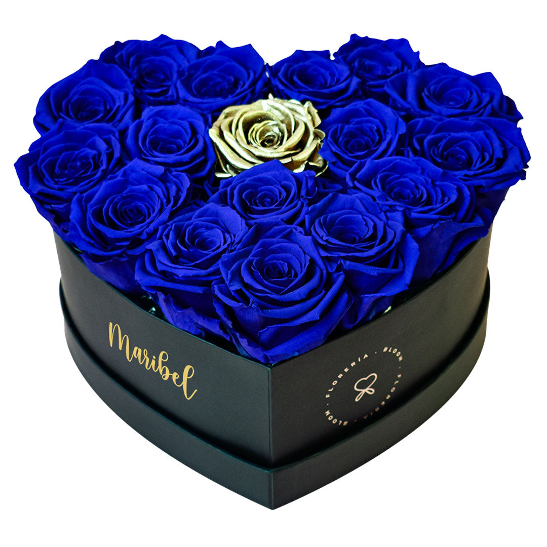 Caja Corazón con rosas preservadas azules - Florería Bloom
