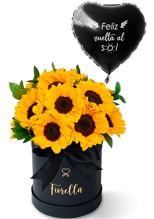 Box de girasoles + globo personalizado