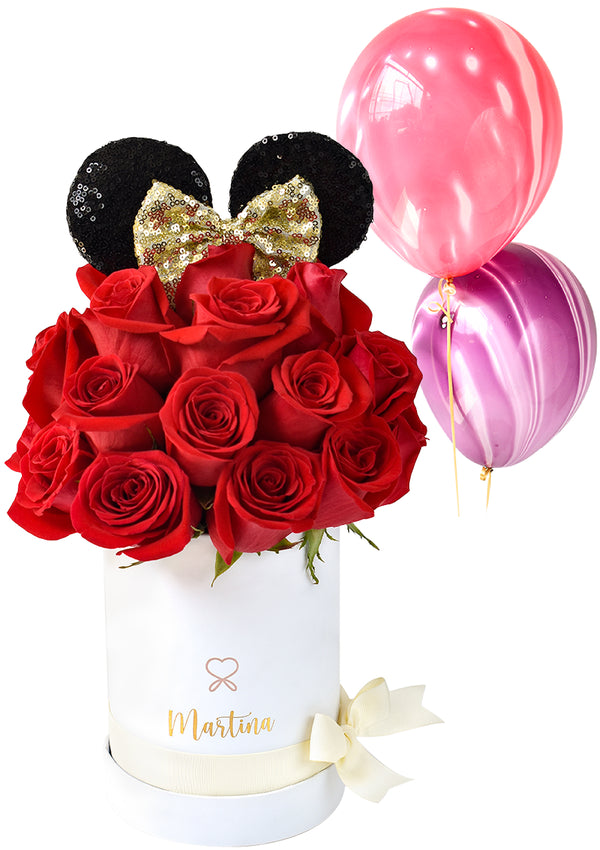Minnie box pequeño + 2 globos marmoleados - Florería Bloom