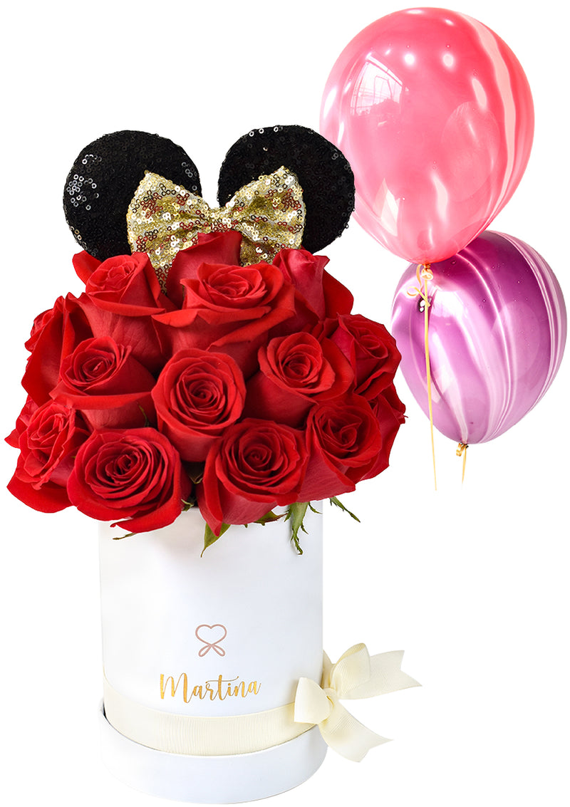 Minnie box pequeño + 2 globos marmoleados - Florería Bloom