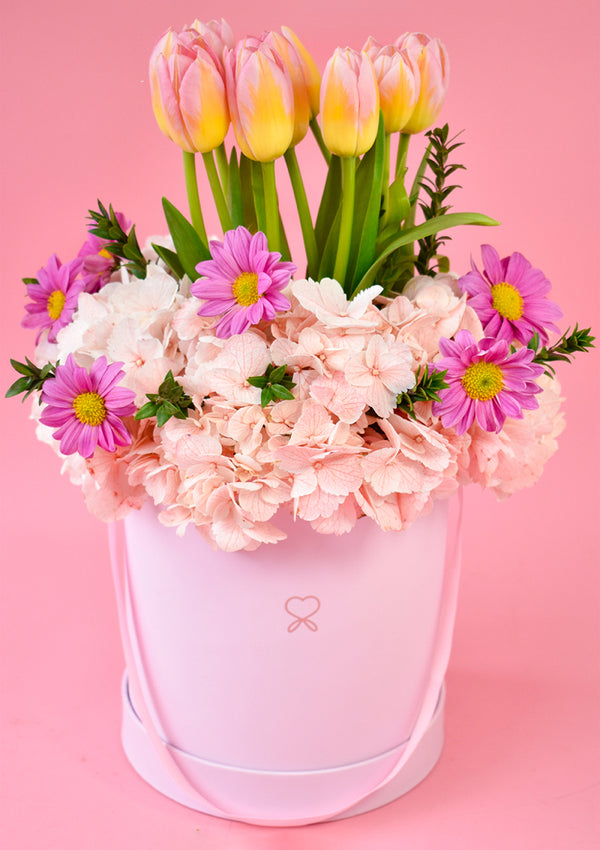 Box Joy con tulipanes
