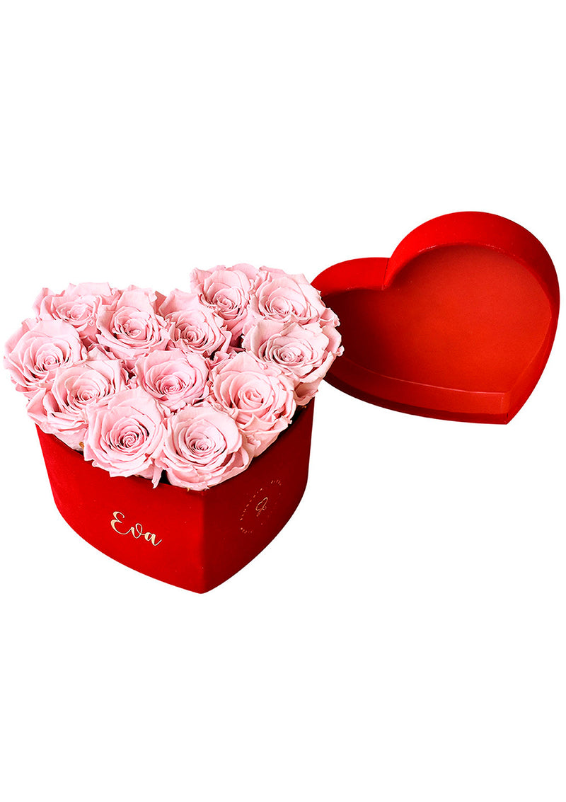 Caja Corazón Velvet con rosas preservadas