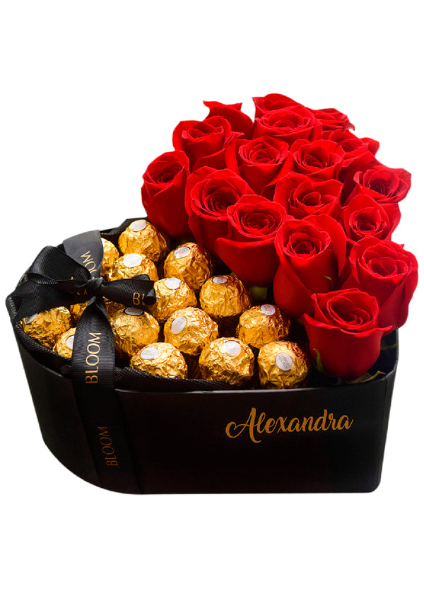 Caja Corazón + Bombones Ferrero Rocher - Florería Bloom