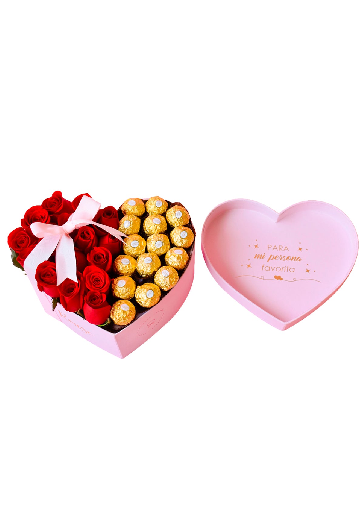 Caja Corazón + Bombones Ferrero Rocher - Florería Bloom