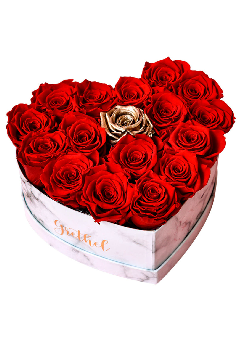 Heart box with preserved red roses