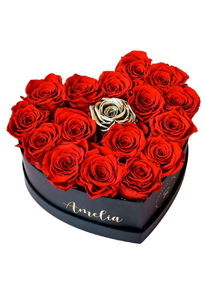 Caja Corazón con rosas preservadas rojas
