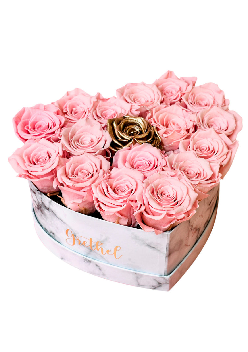 Heart box with preserved pink roses