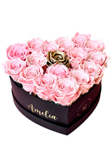 Heart box with preserved pink roses
