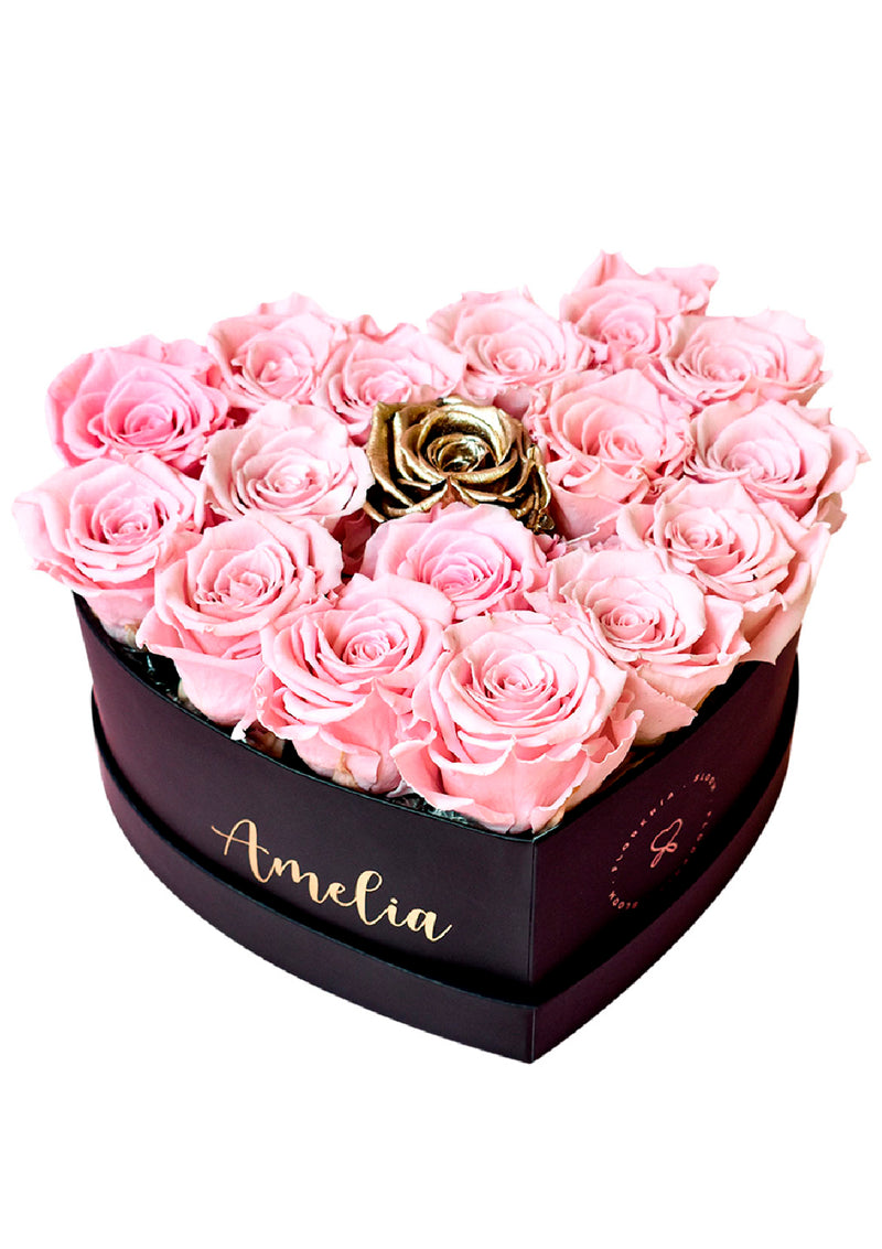 Caja Corazón con rosas preservadas rosadas