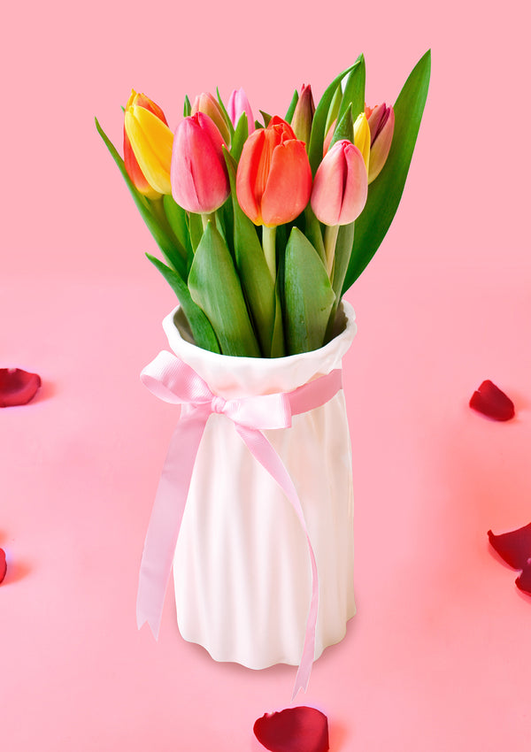 10 Multicolored tulips in a vase