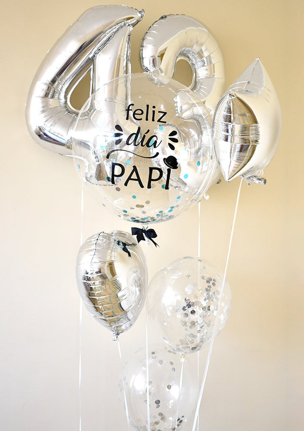 Pack de Globos para caballero #18 (con 2 números, metálicos y látex con confeti-un color) - Florería Bloom