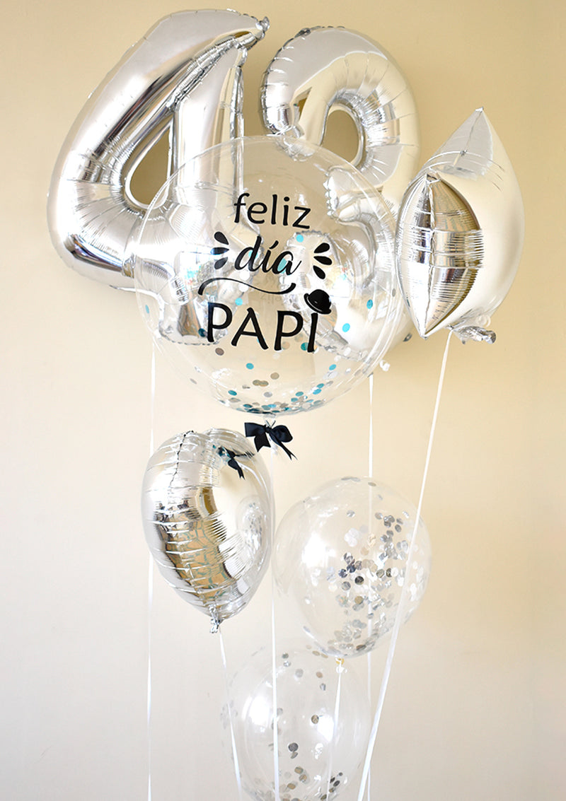 Pack de Globos para caballero #18 (con 2 números, metálicos y látex con confeti-un color) - Florería Bloom